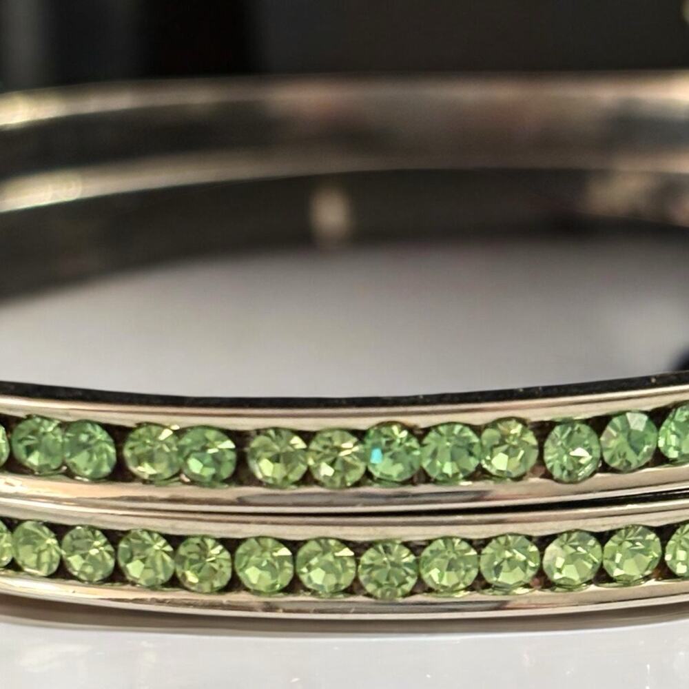 Light Green Crystal Rhinestone Dangle Earring Bangle Bracelet Set Pierced - Picture 7 of 9